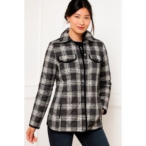 TALBOTS Quilted Black Plaid Puffer Jacket Coat L